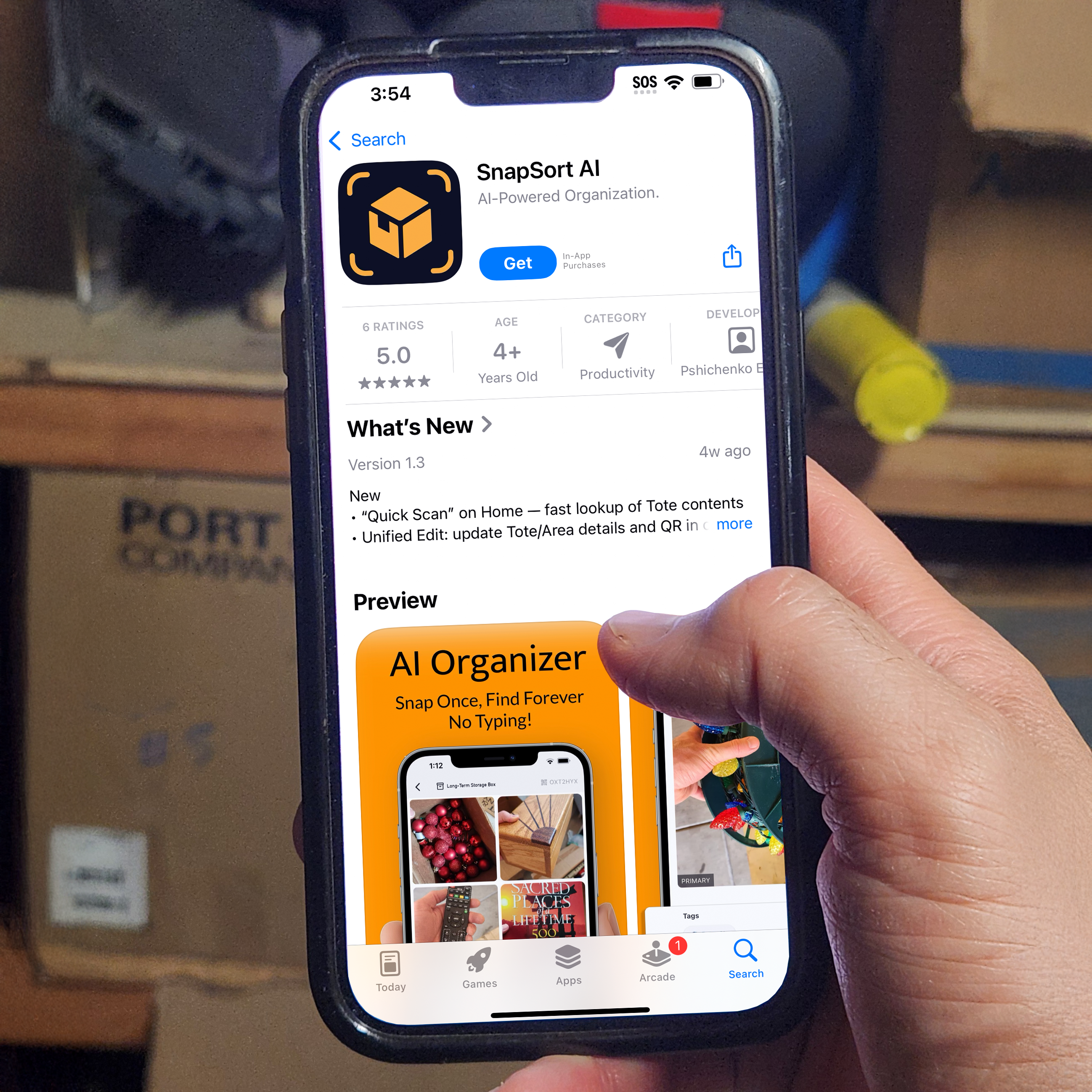 SnapSort app download screen showing app store